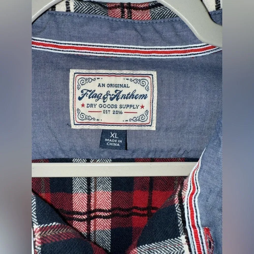 Flag & Anthem Men's Red Plaid Casual Button Down Shirt Size XL